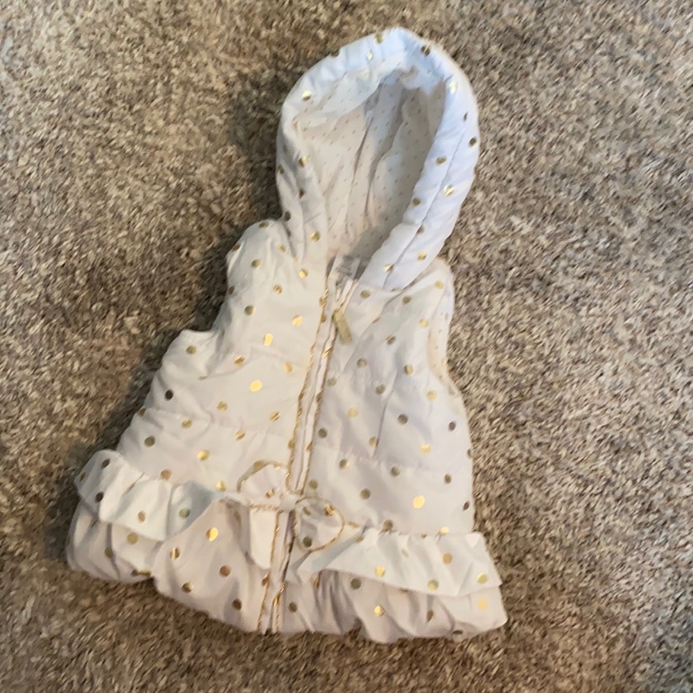 12 month gold and polka dot puffy vest with hood